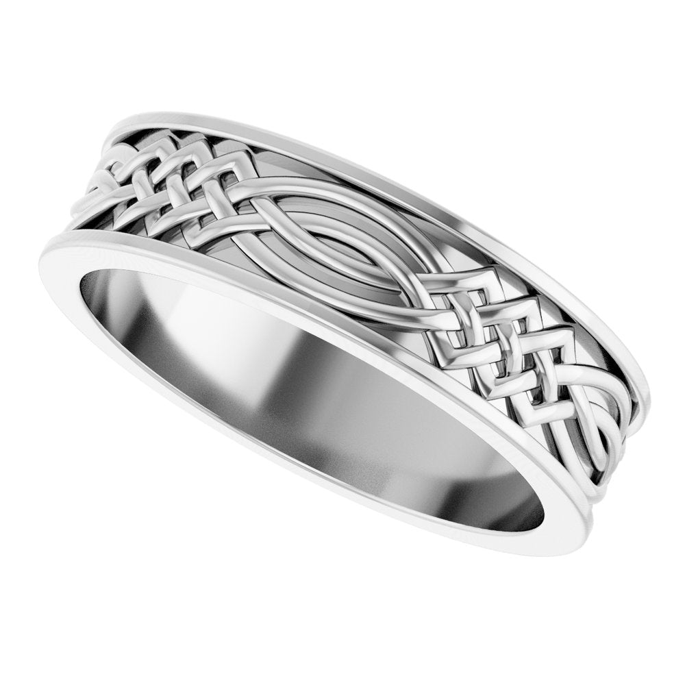 Platinum 6 mm Celtic-Inspired Inlay Flat Band Size 10