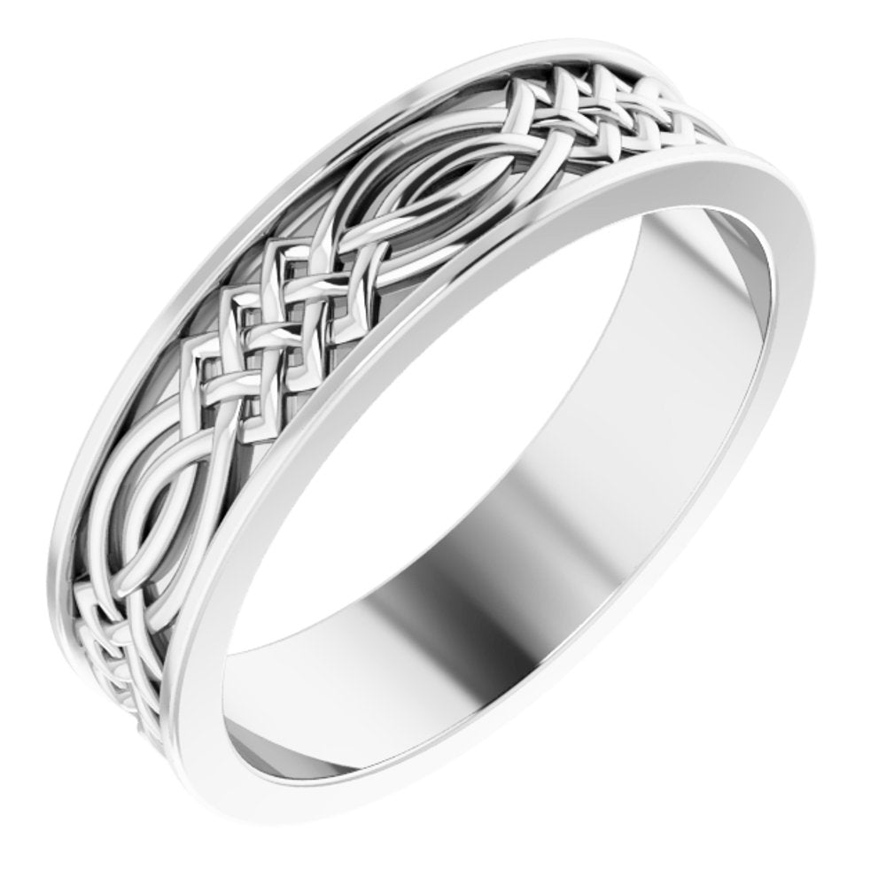 14K White Gold 6 mm Celtic-Inspired Inlay Flat Band Size 11.5