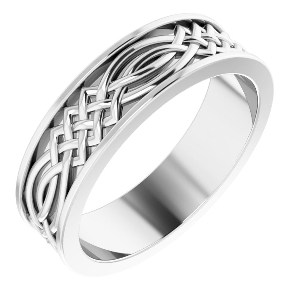 14K White Gold 6 mm Celtic-Inspired Inlay Flat Band Size 9