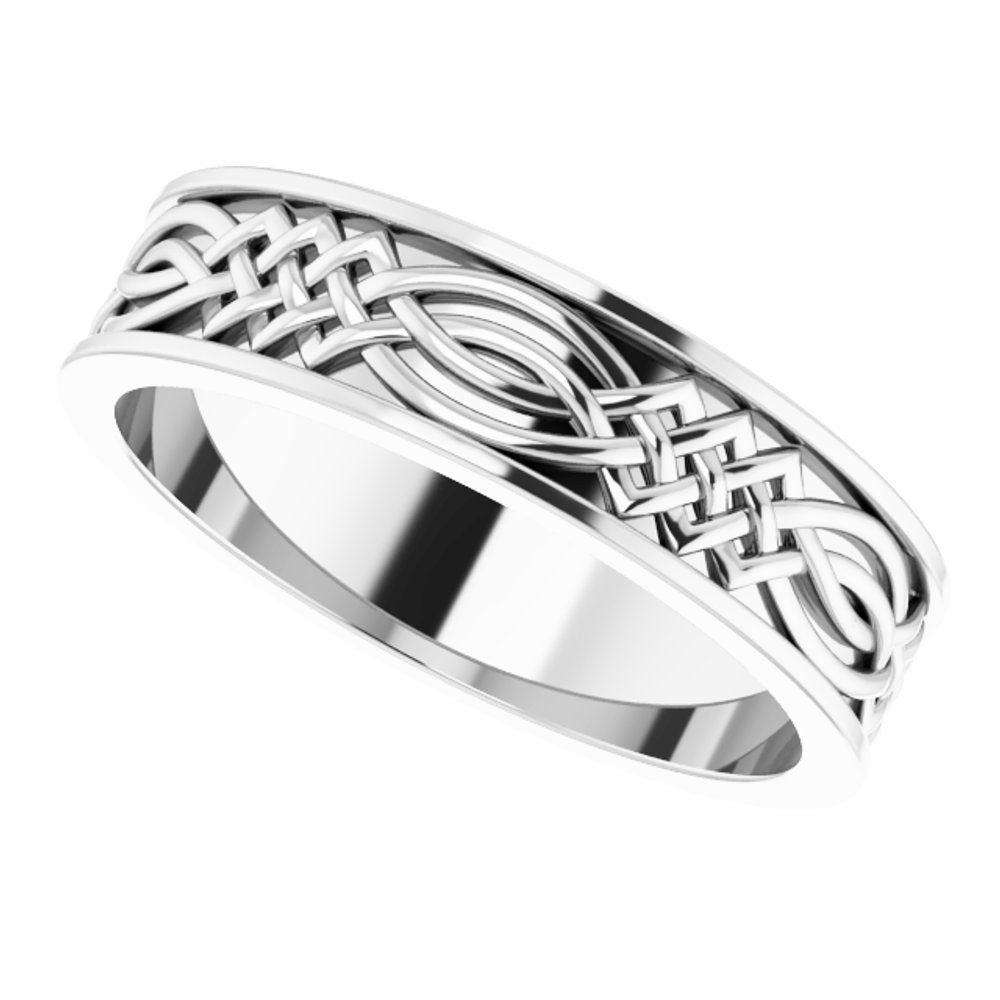 14K White Gold 6 mm Celtic-Inspired Inlay Flat Band Size 11.5