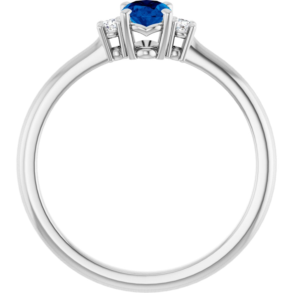 14K White Lab-Grown Blue Sapphire & .04 CTW Natural Diamond Ring