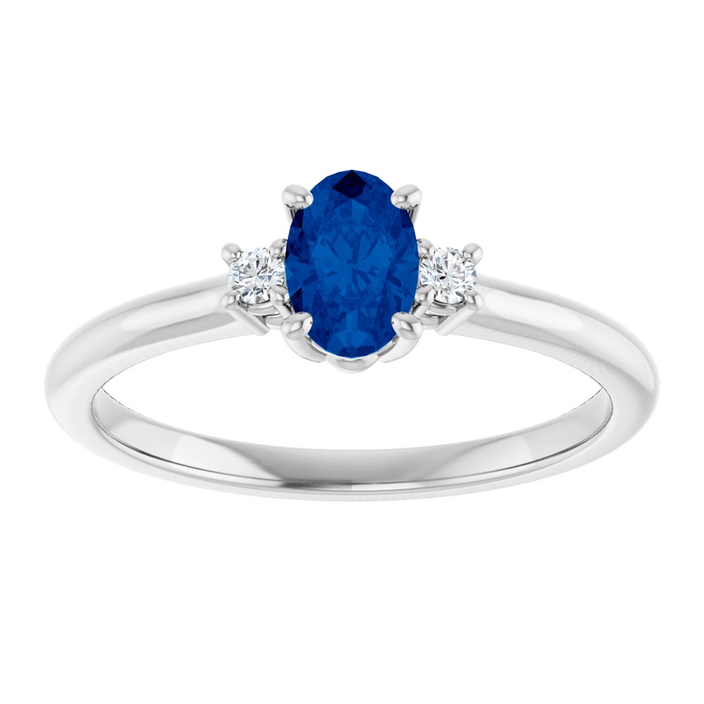 14K White Lab-Grown Blue Sapphire & .04 CTW Natural Diamond Ring