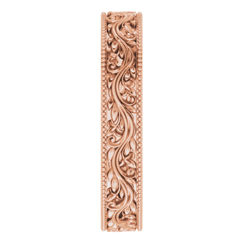 14K Rose Gold 4 mm Milgrain Edge Floral Flat Band Size 7