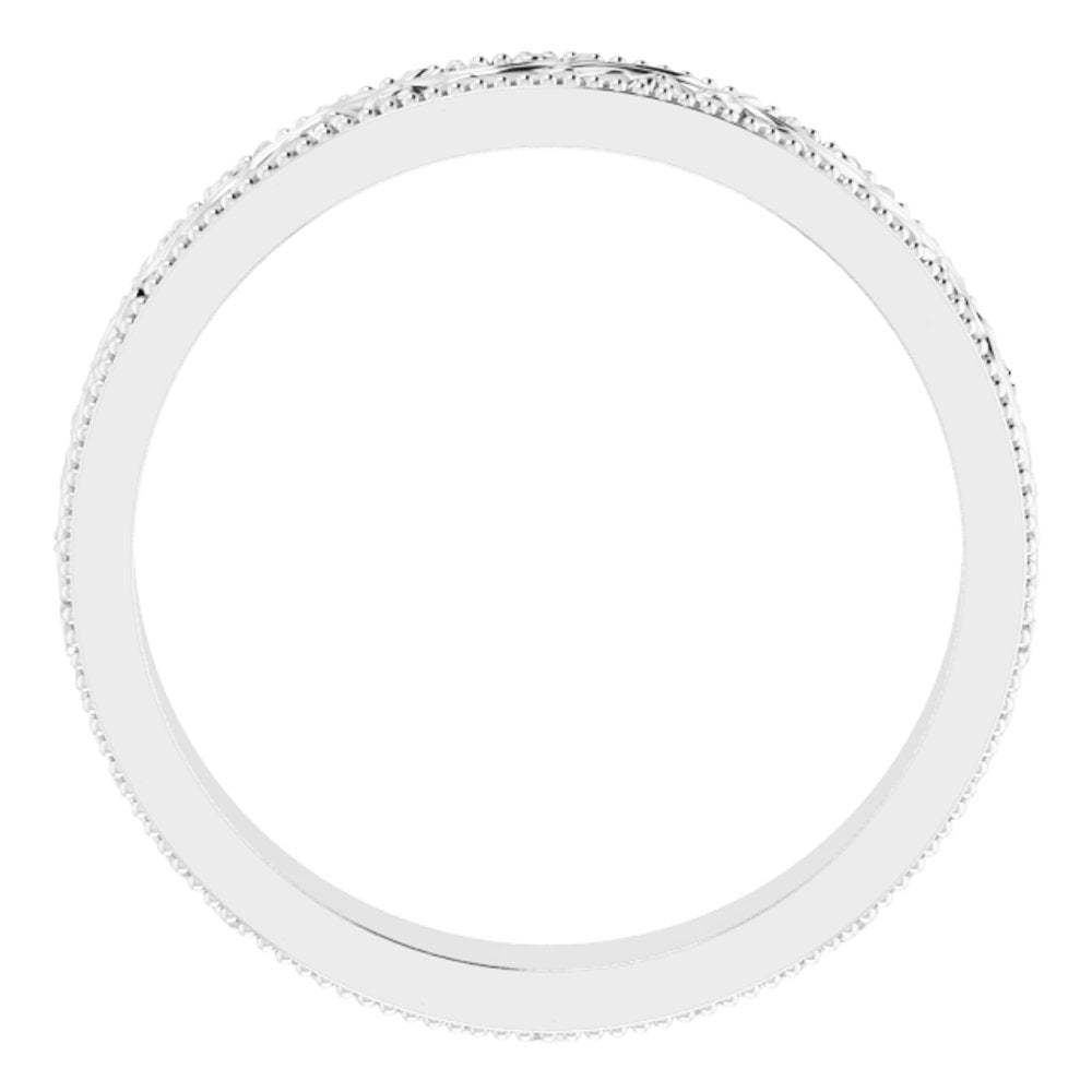 14K White 4 mm Milgrain Edge Floral Flat Band Size 7
