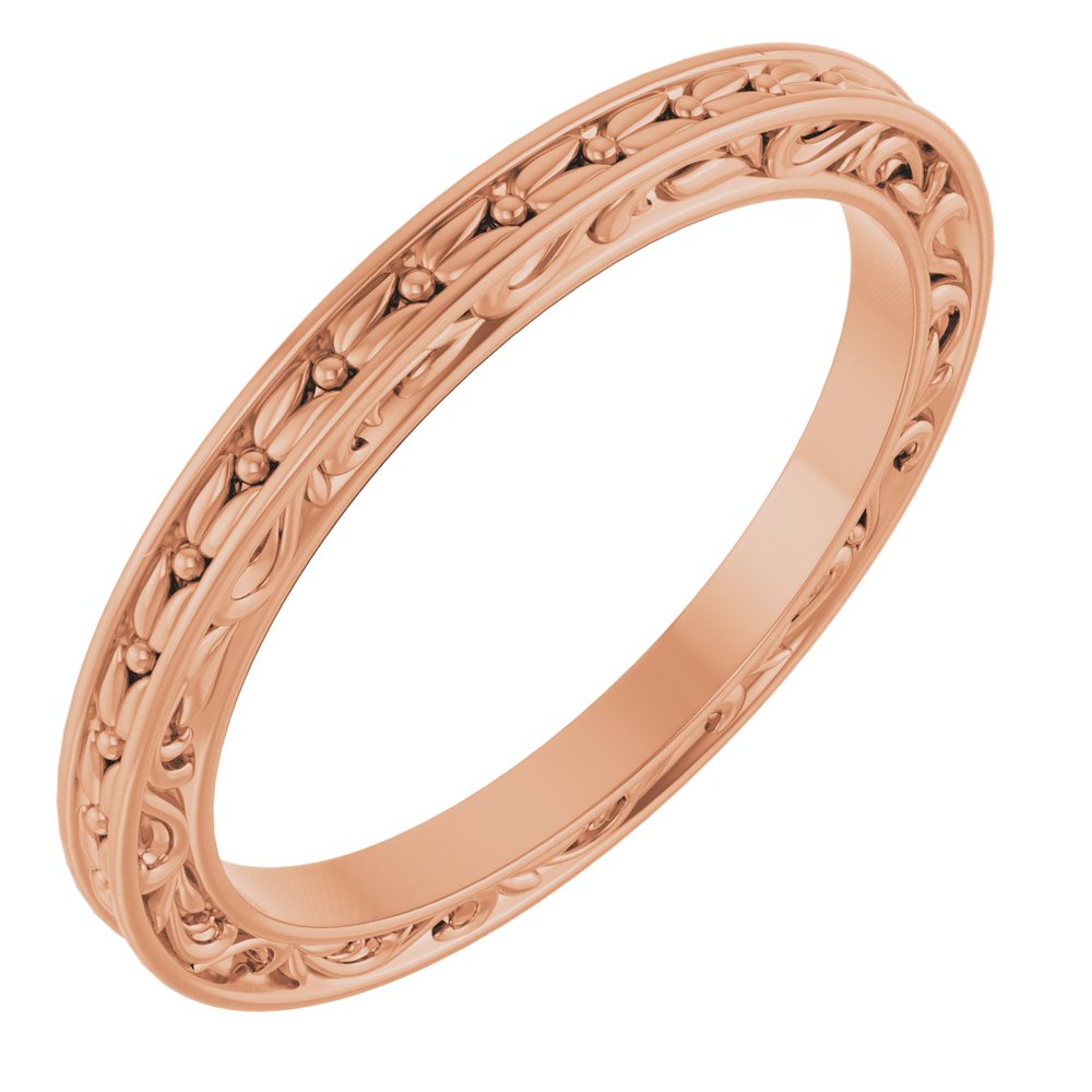 14K Rose Gold 2 mm Floral Flat Band Size 7