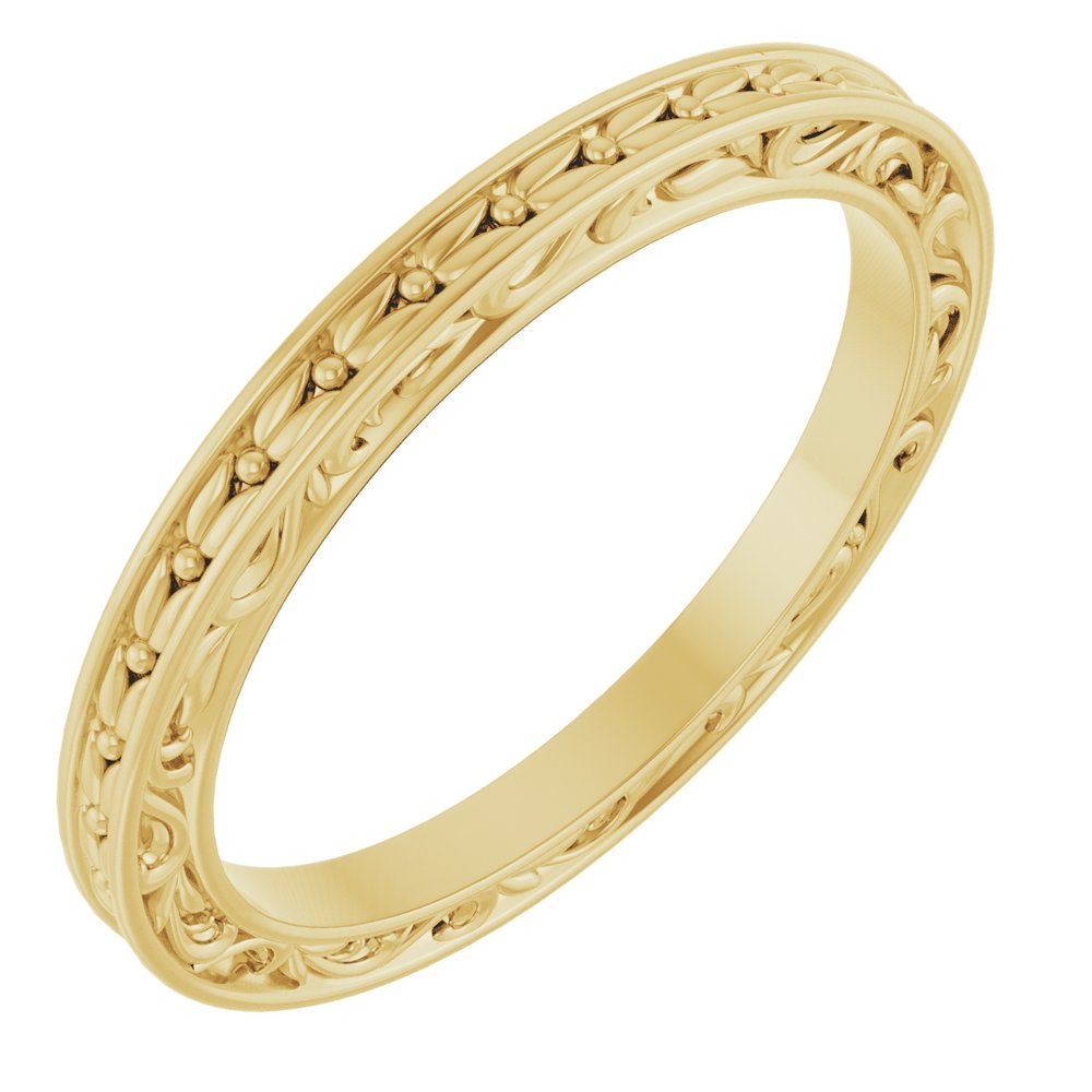 14K Yellow Gold 2 mm Floral Flat Band Size 7