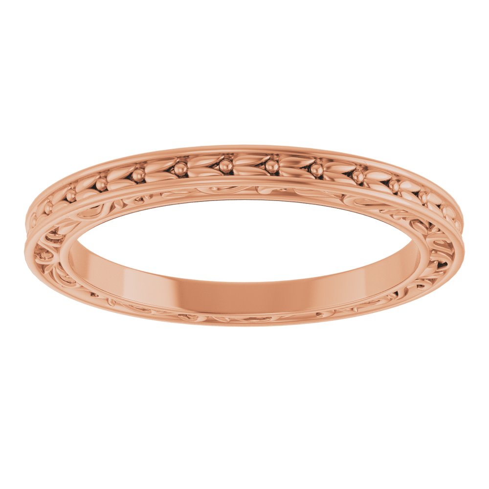 14K Yellow Gold 2 mm Floral Flat Band Size 7