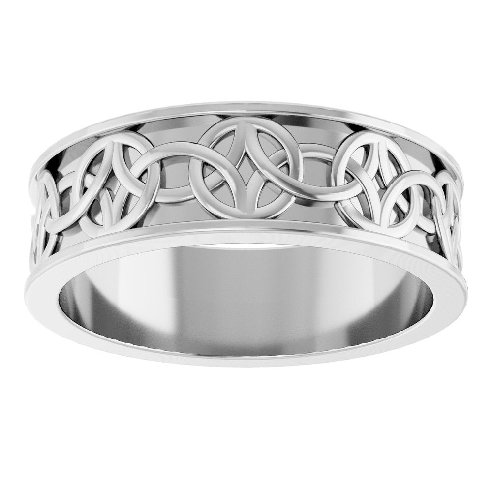 14K White Gold 7 mm Celtic-Inspired Flat Band Size 10