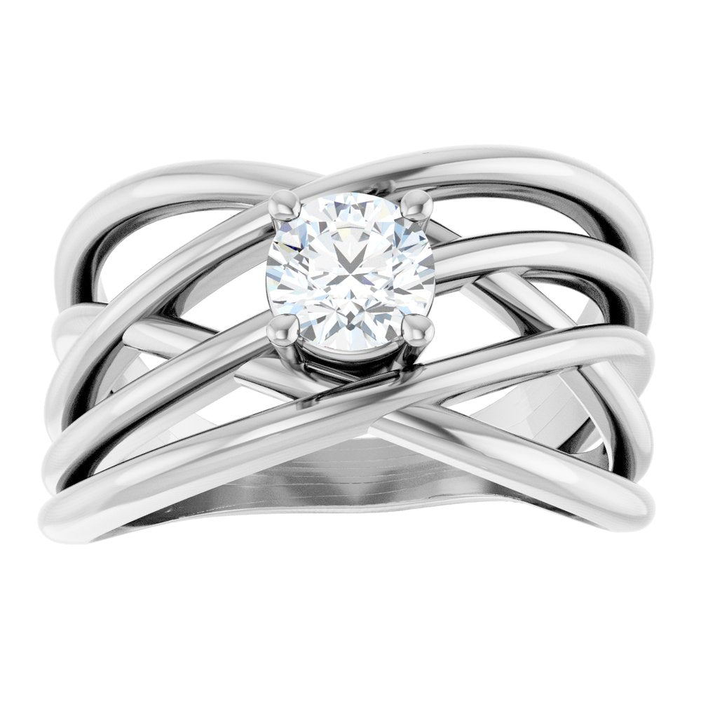14K White Gold 1/2 CT Natural Diamond Criss-Cross Ring