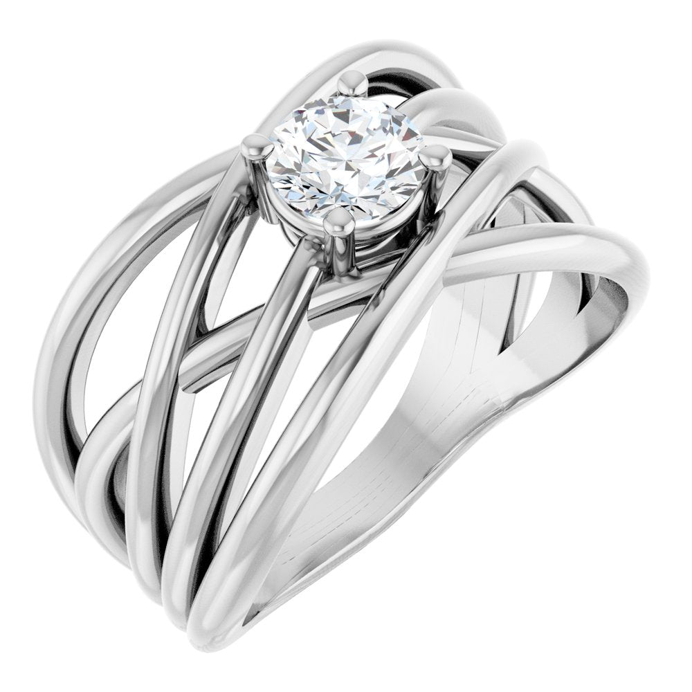 14K White Gold 1/2 CT Natural Diamond Criss-Cross Ring