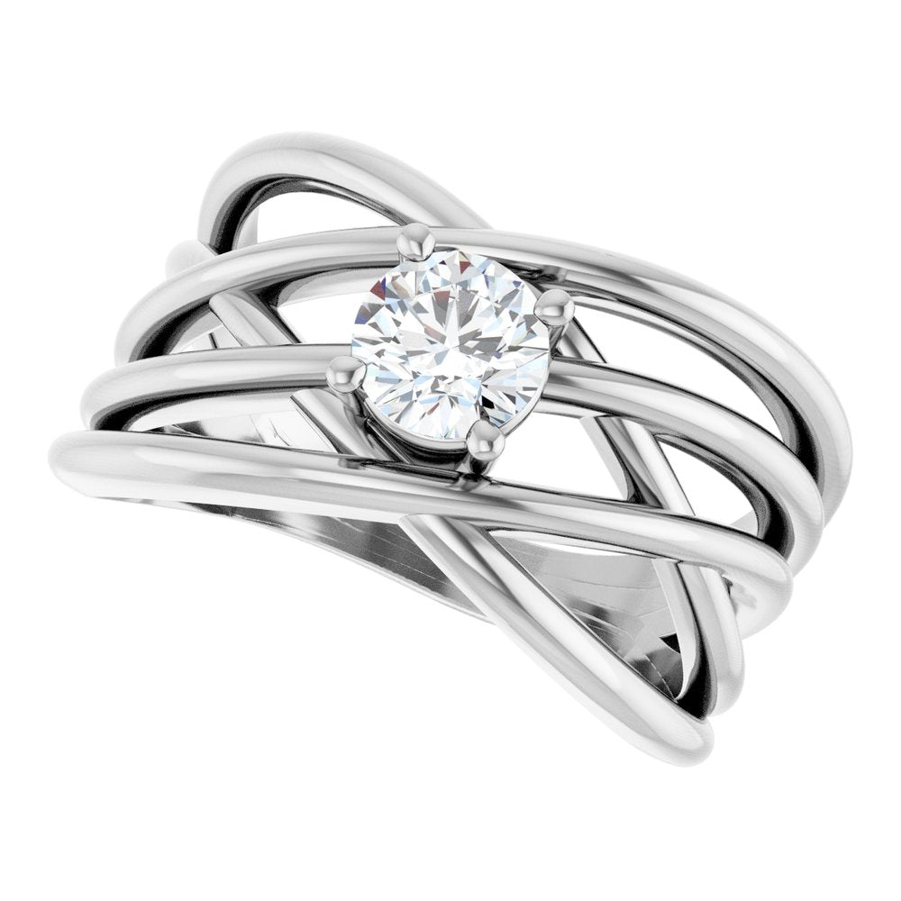 14K White Gold 1/2 CT Natural Diamond Criss-Cross Ring