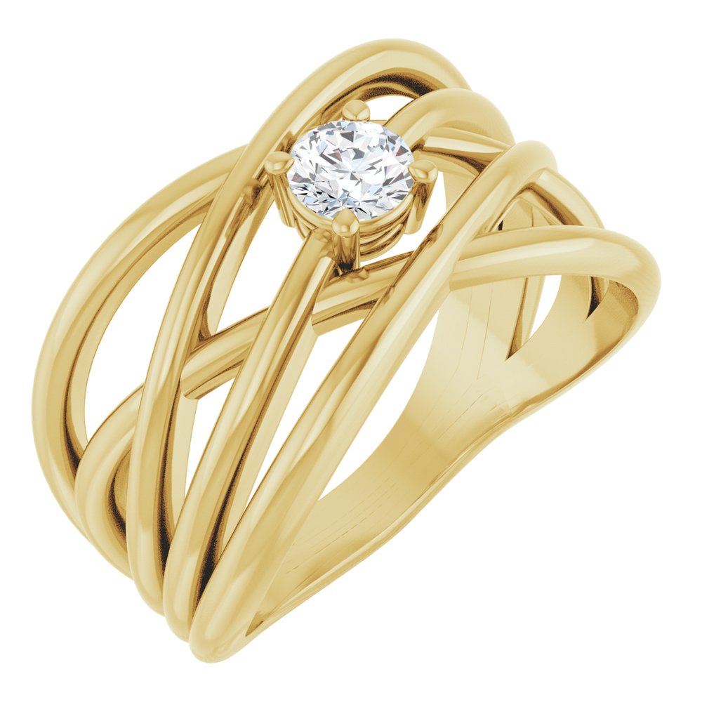 14K Yellow Gold 1/4 CT Natural Diamond Criss-Cross Ring