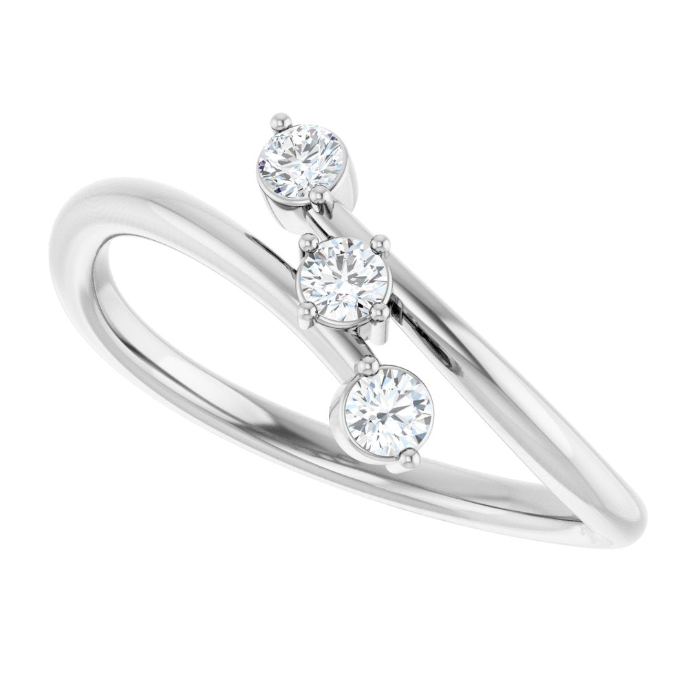 14K White Gold 1/5 CTW Natural Diamond Three-Stone Bypass Ring