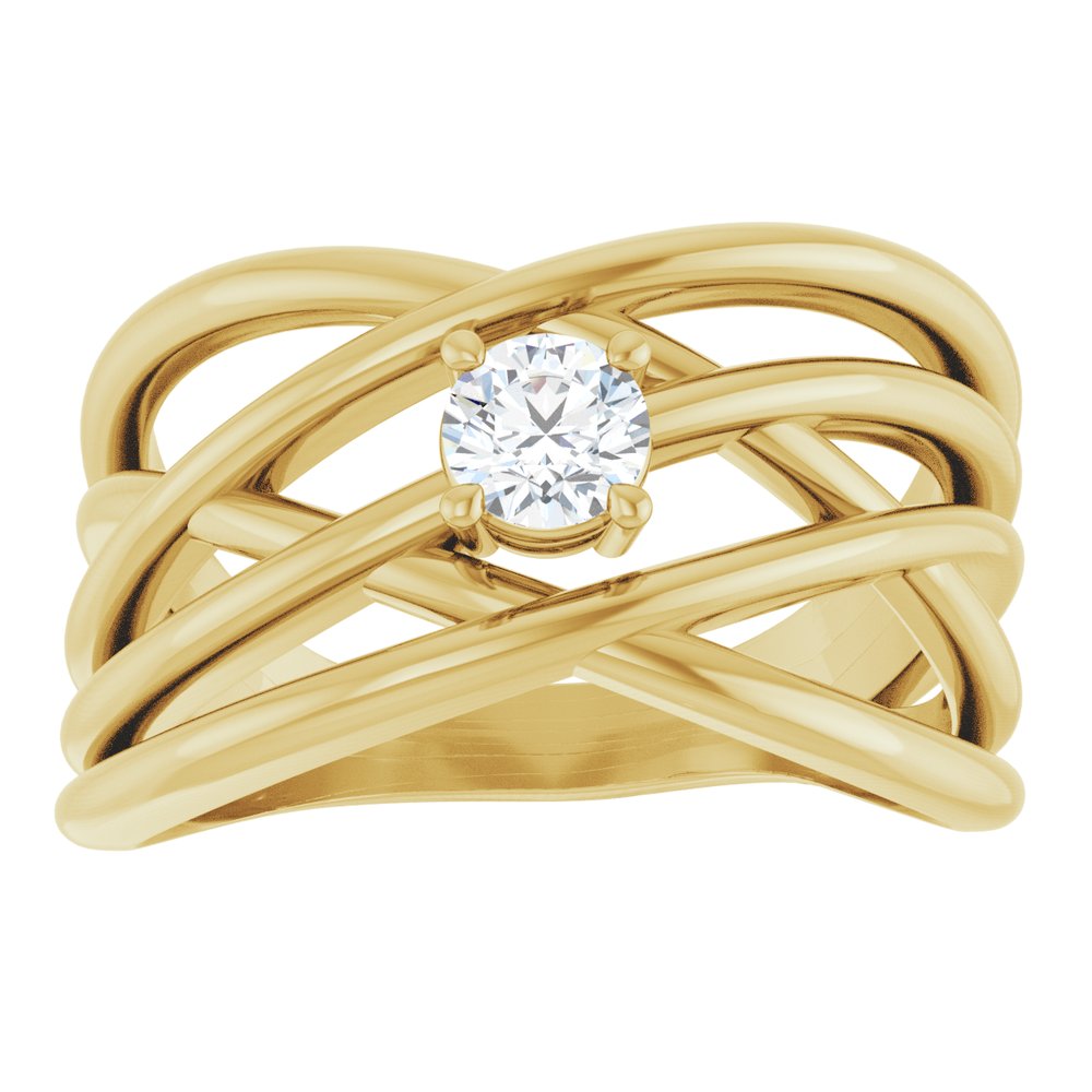 14K Yellow Gold 1/4 CT Natural Diamond Criss-Cross Ring