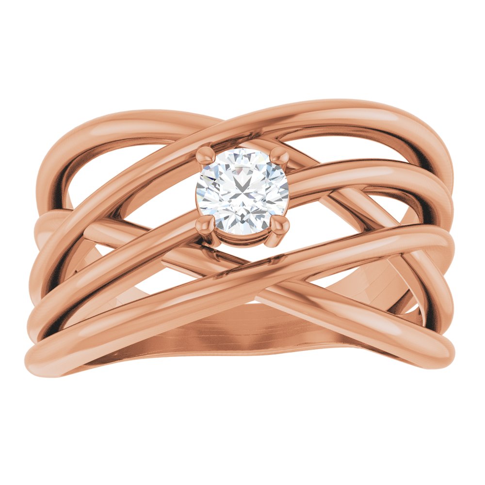 14K Rose Gold 1/4 CT Natural Diamond Criss-Cross Ring