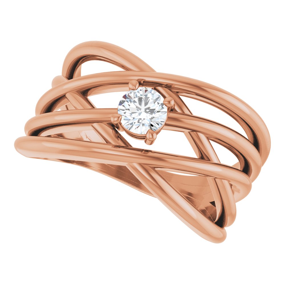 14K Rose Gold 1/4 CT Natural Diamond Criss-Cross Ring