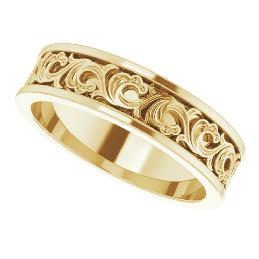 14K Yellow Gold 6 mm Sculptural Flat Band Size 10.5