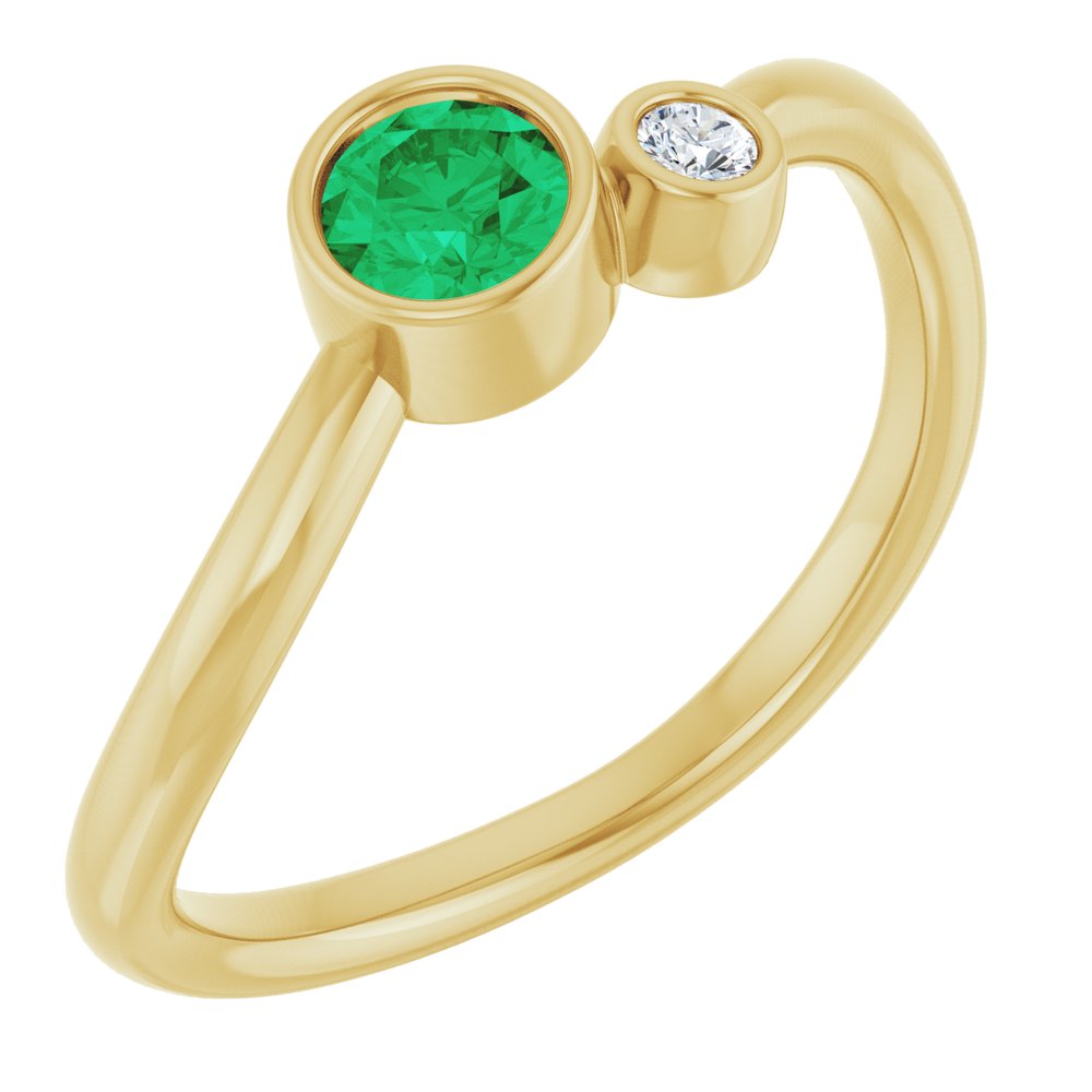 14K Yellow Gold 4 mm Lab-Grown Emerald & .03 CT Natural Diamond Ring