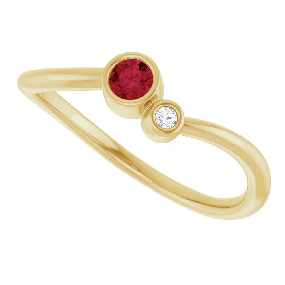 14K Yellow Gold 3 mm Natural Ruby & .015 CT Natural Diamond Ring