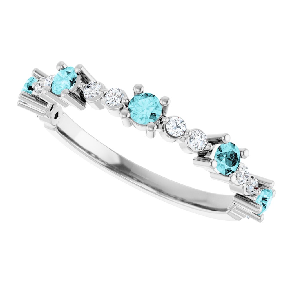 14K White Natural Blue Zircon & 1/6 CTW Natural Diamond Ring