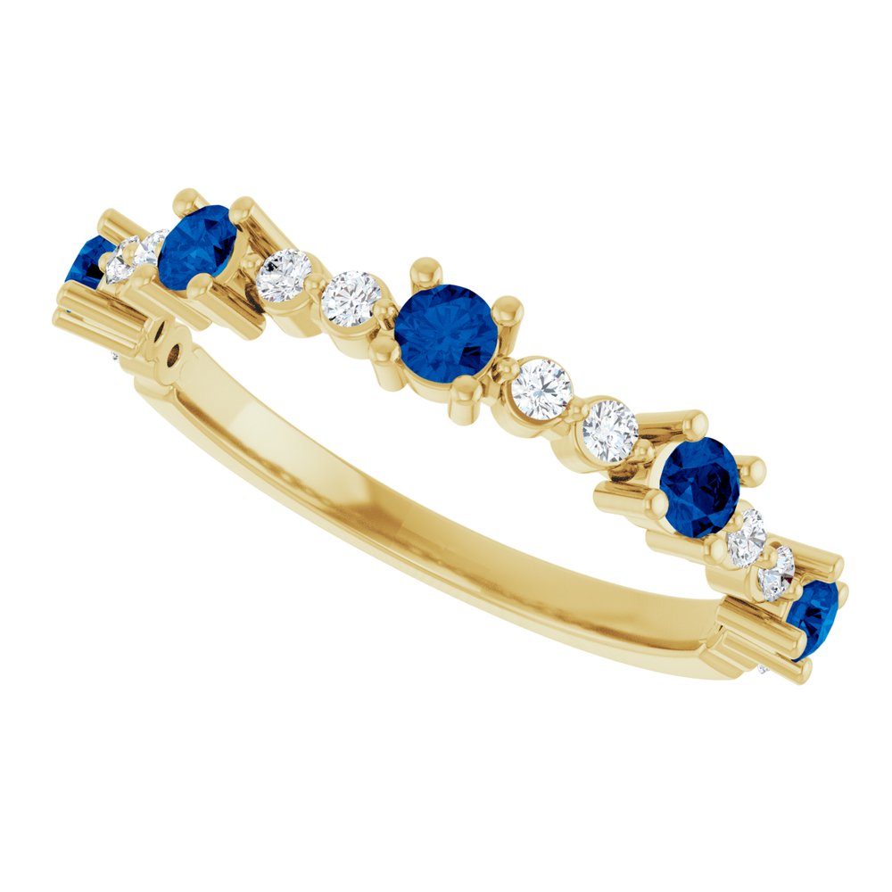 14K Yellow Gold Lab-Grown Blue Sapphire & 1/6 CTW Natural Diamond Ring