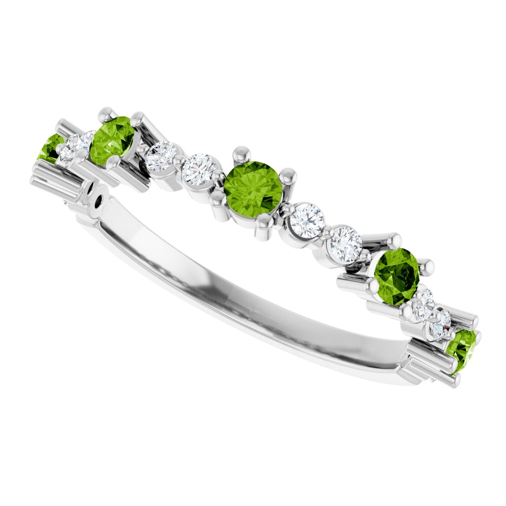 14K White Natural Peridot & 1/6 CTW Natural Diamond Ring
