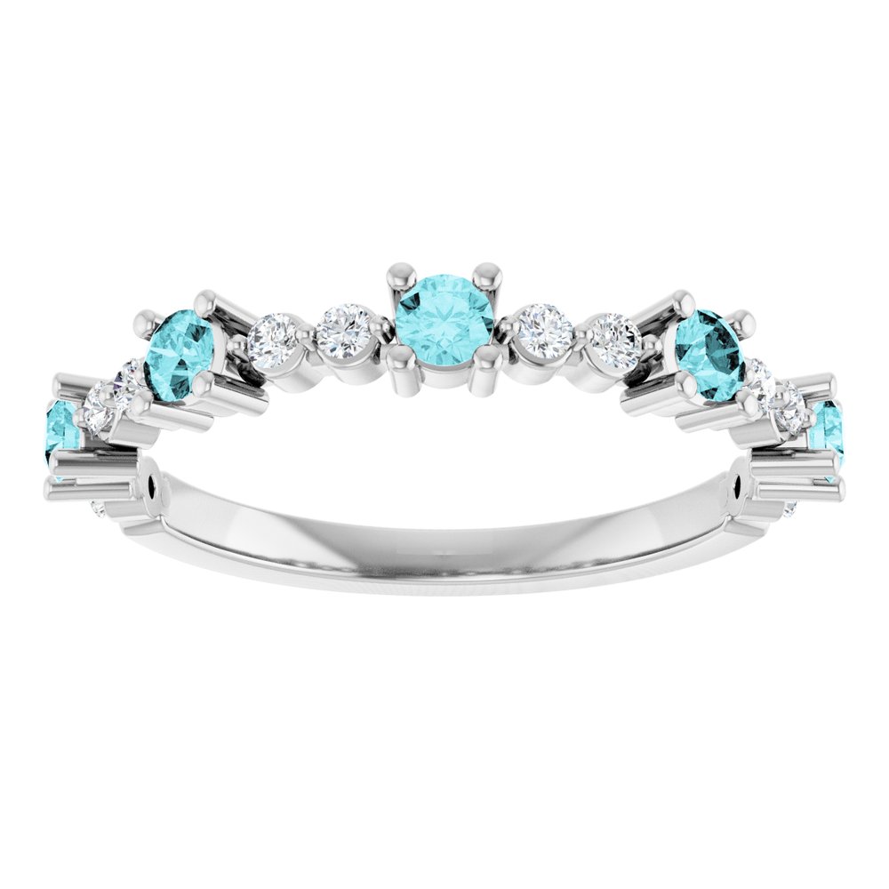 14K White Natural Blue Zircon & 1/6 CTW Natural Diamond Ring