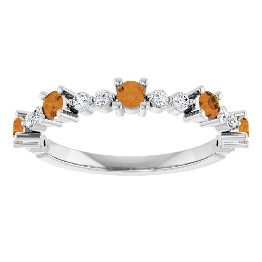 14K White Gold Natural Citrine & 1/6 CTW Natural Diamond Ring