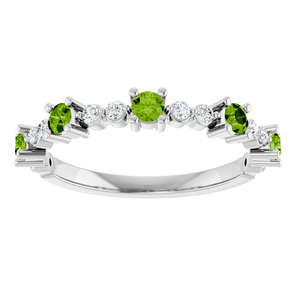 14K White Natural Peridot & 1/6 CTW Natural Diamond Ring
