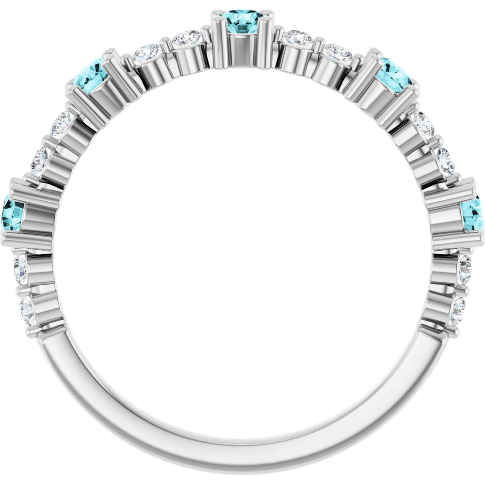14K White Natural Blue Zircon & 1/6 CTW Natural Diamond Ring