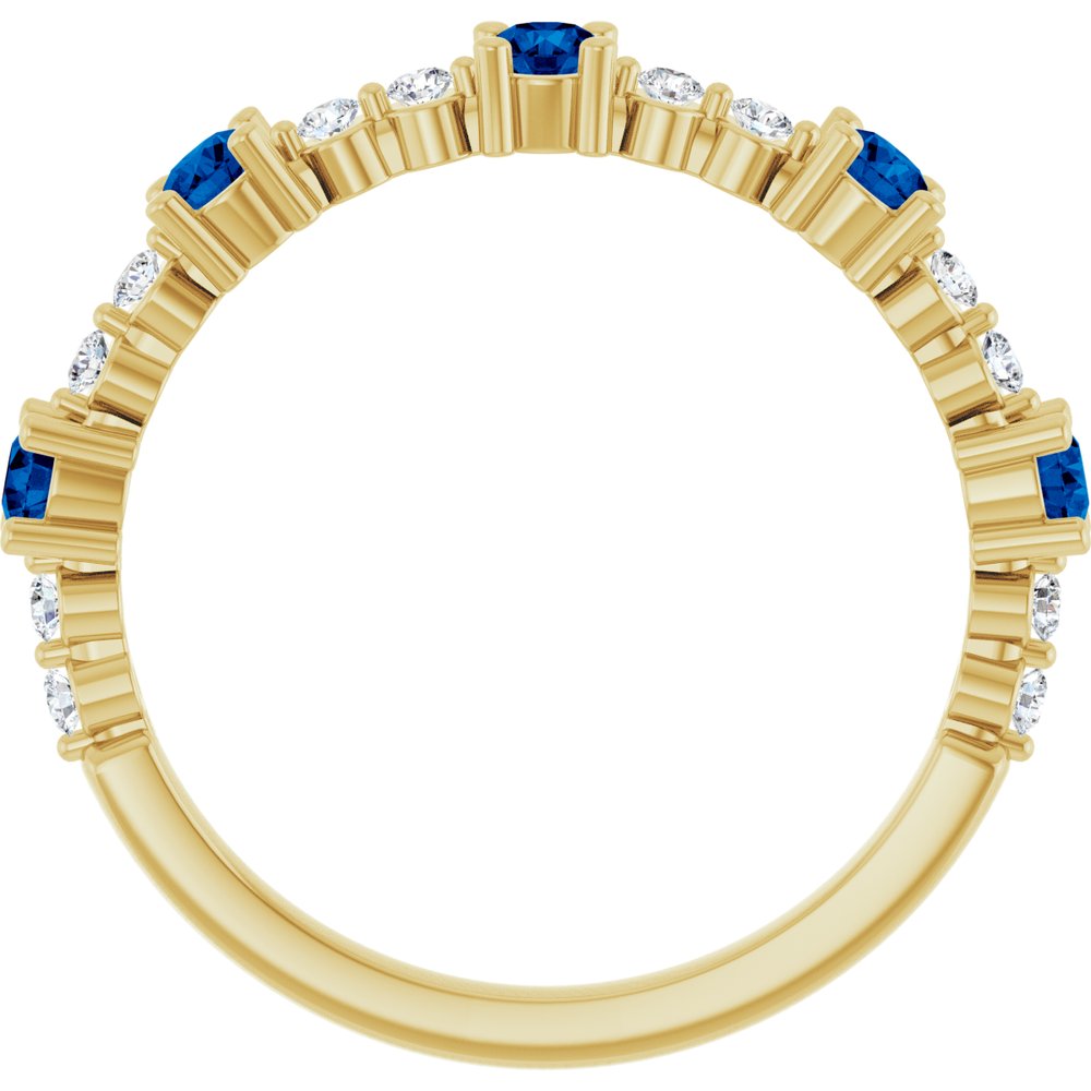 14K Yellow Gold Lab-Grown Blue Sapphire & 1/6 CTW Natural Diamond Ring