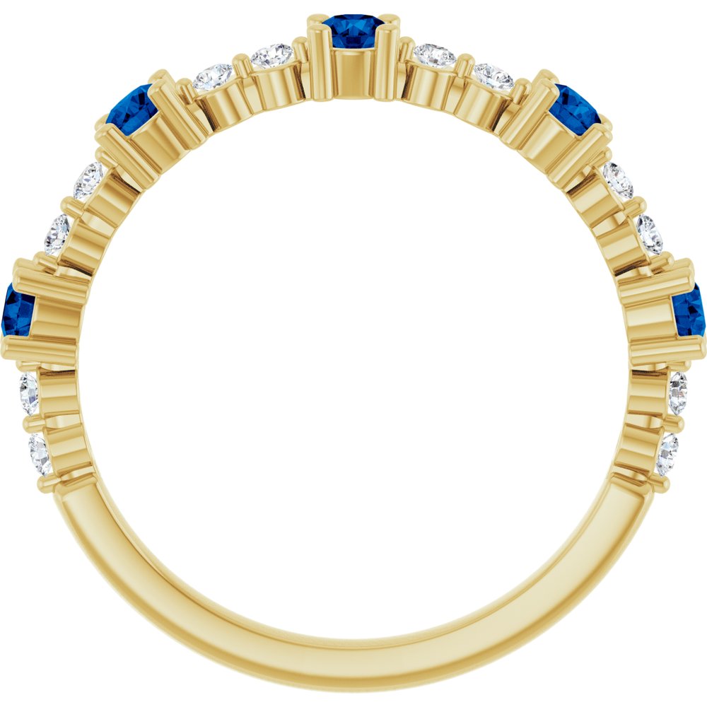 14K Yellow Gold Lab-Grown Blue Sapphire & 1/6 CTW Natural Diamond Ring