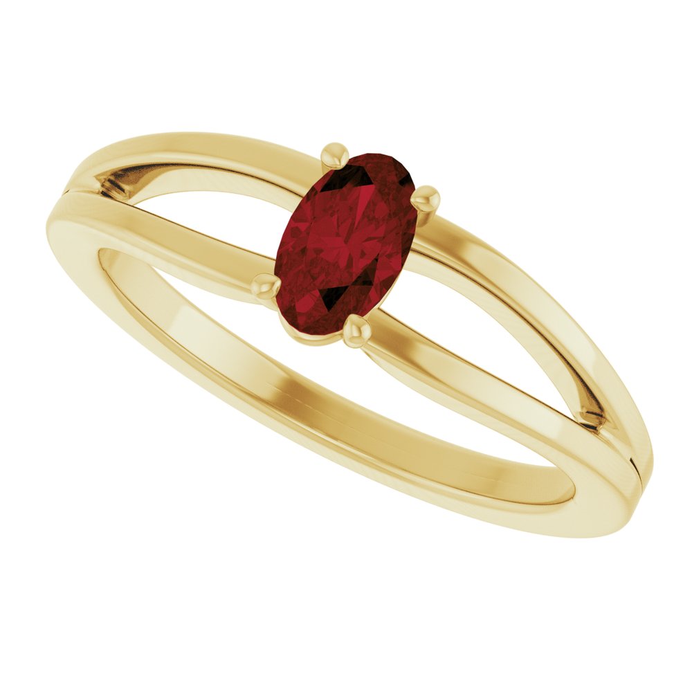 14K Yellow Gold Natural Mozambique Garnet Youth Solitaire Ring