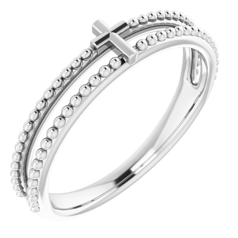 14K White Milgrain Stackable Cross Ring