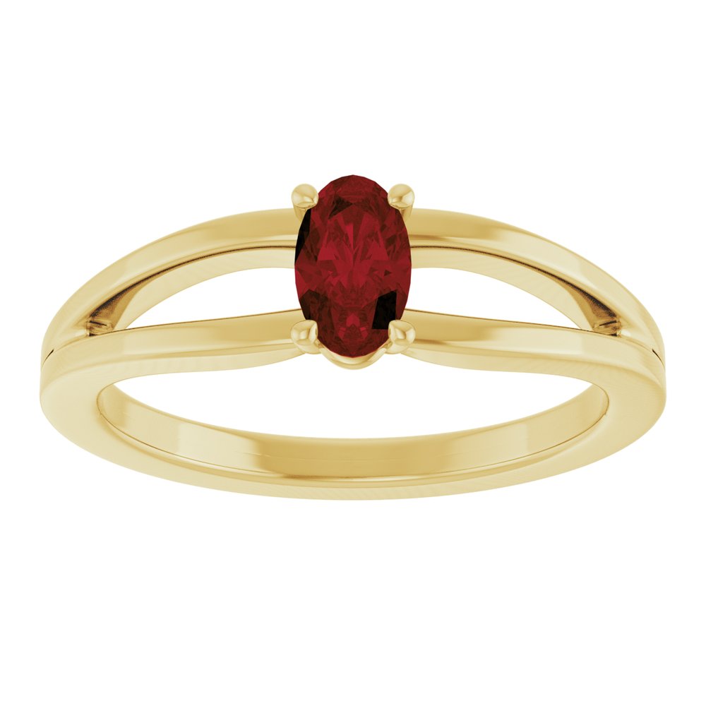 14K Yellow Gold Natural Mozambique Garnet Youth Solitaire Ring