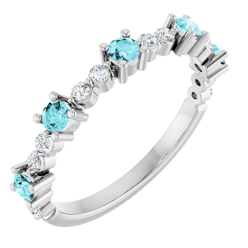 14K White Natural Blue Zircon & 1/6 CTW Natural Diamond Ring