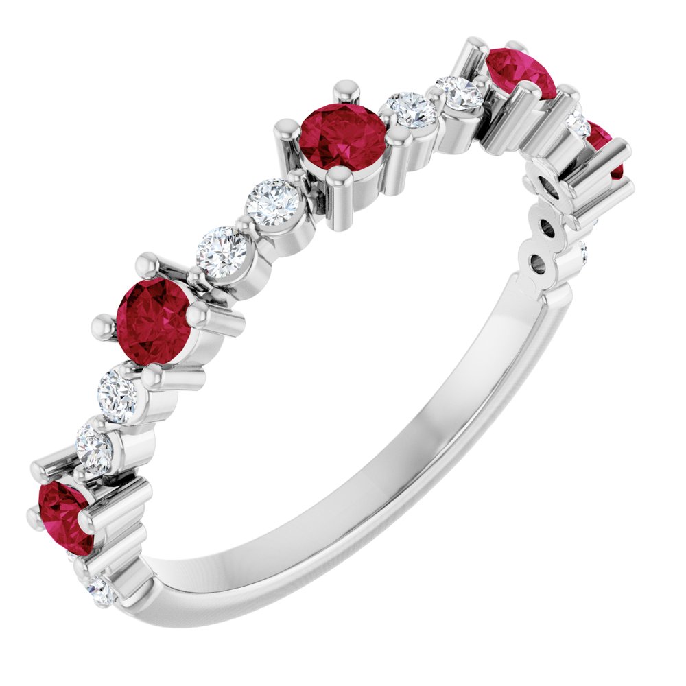 14K White Natural Ruby & 1/6 CTW Natural Diamond Ring