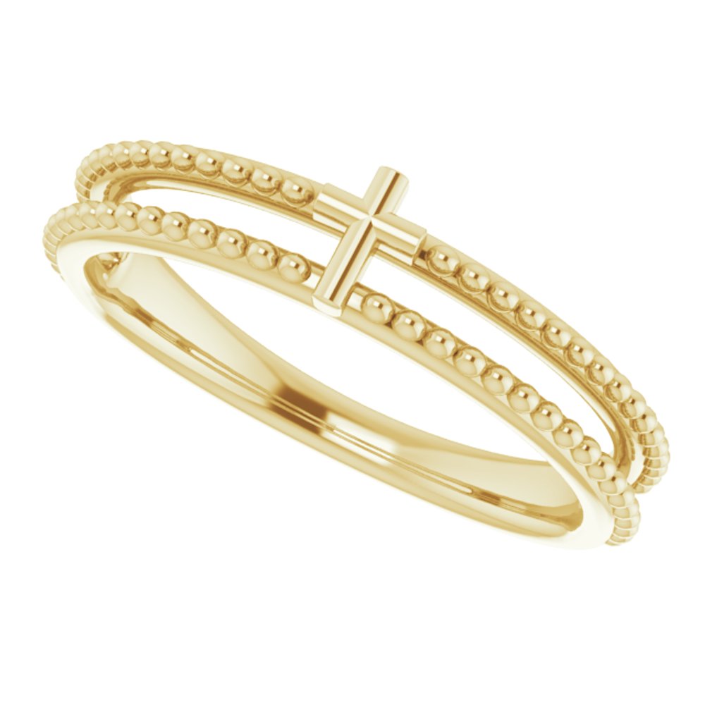 14K Yellow Milgrain Stackable Cross Ring