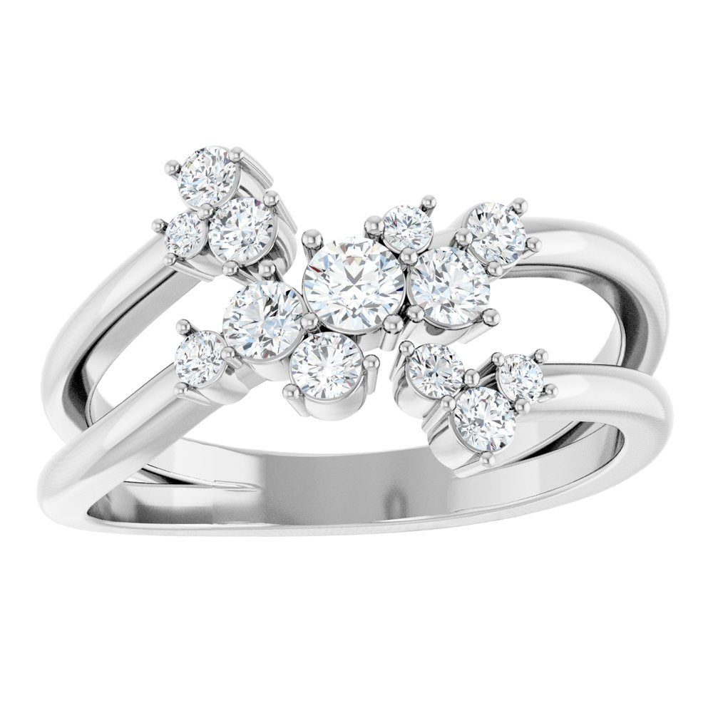 14K White Gold 1/2 CTW Natural Diamond Cluster Bypass Ring