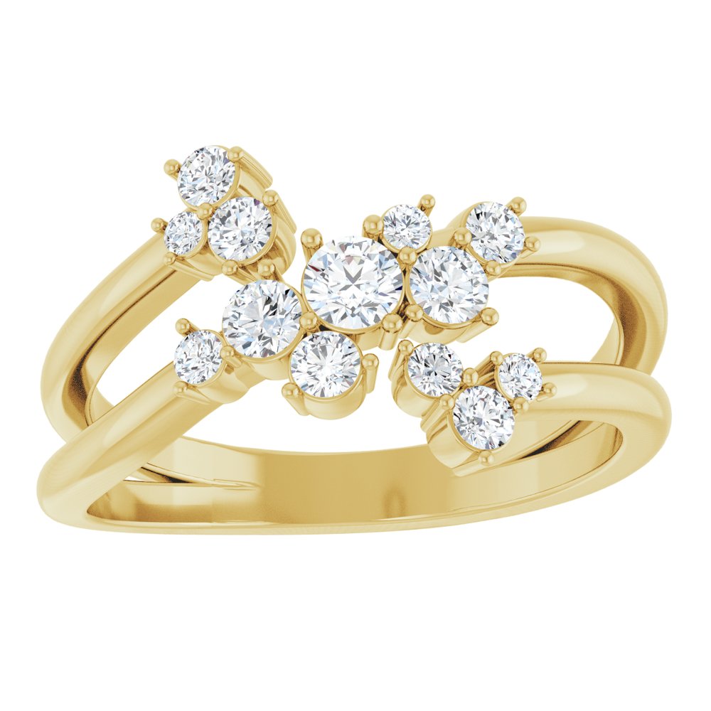 14K Yellow 1/2 CTW Natural Diamond Cluster Bypass Ring