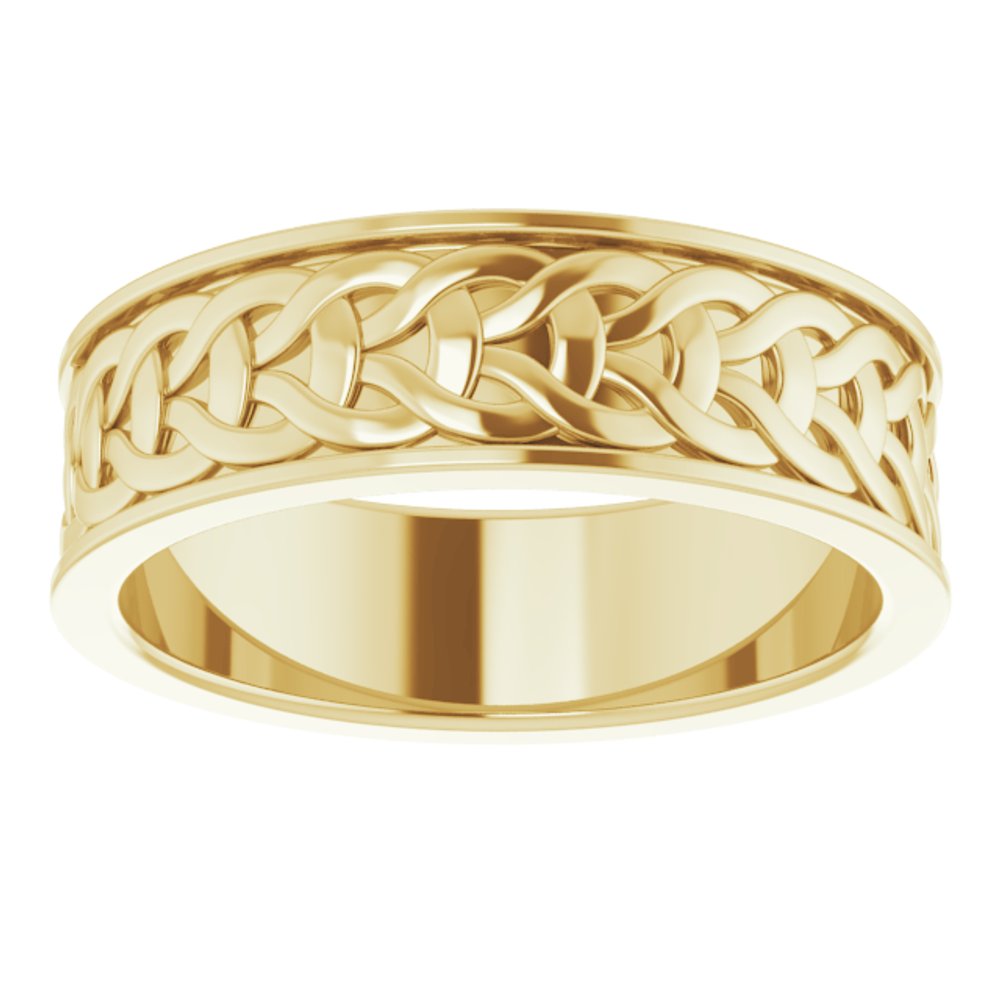 14K Yellow Gold 7 mm Woven-Design Flat Band Size 10.5