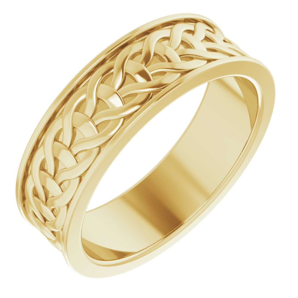 14K Yellow Gold 7 mm Woven-Design Flat Band Size 10.5