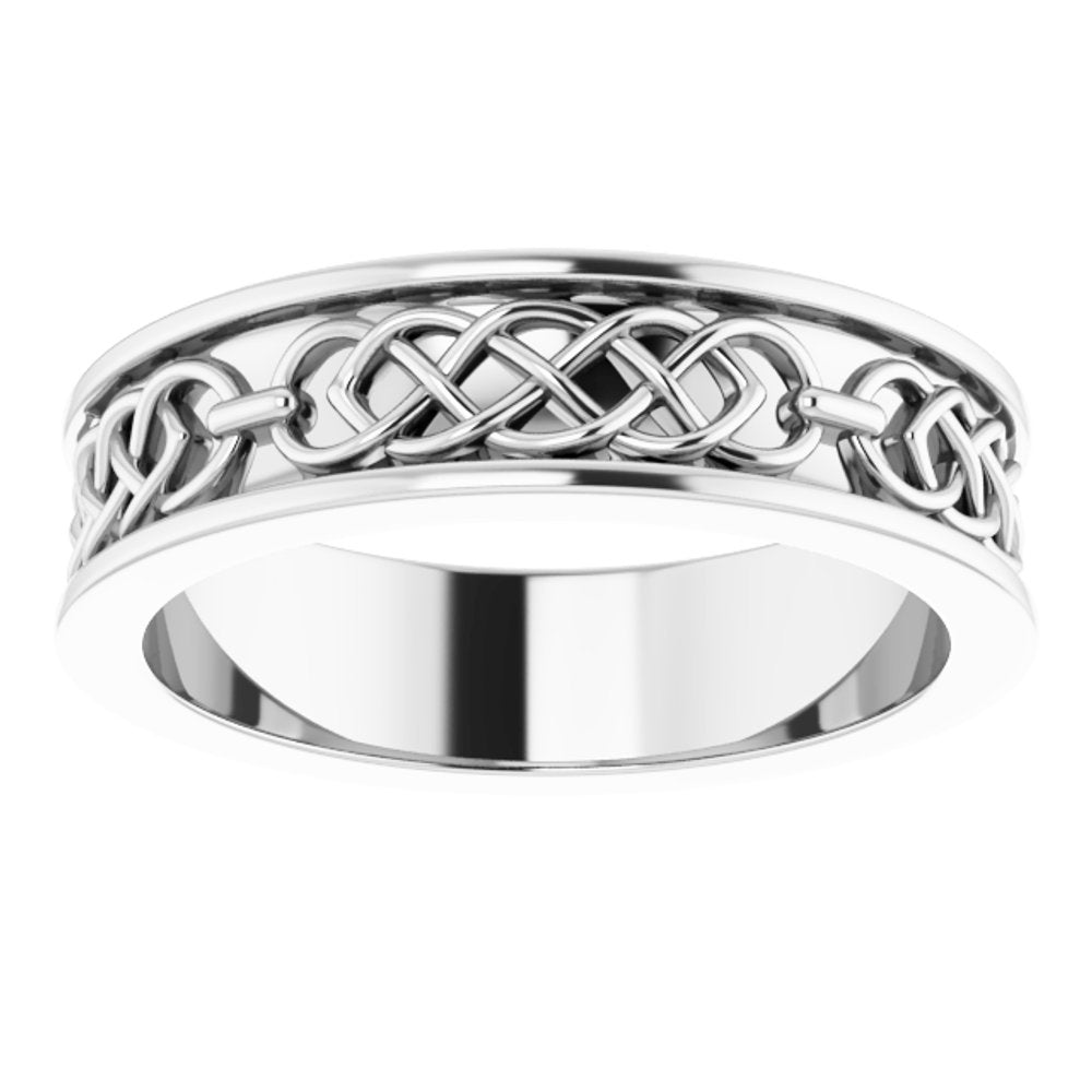 14K White Gold 6 mm Celtic-Inspired Flat Band Size 10