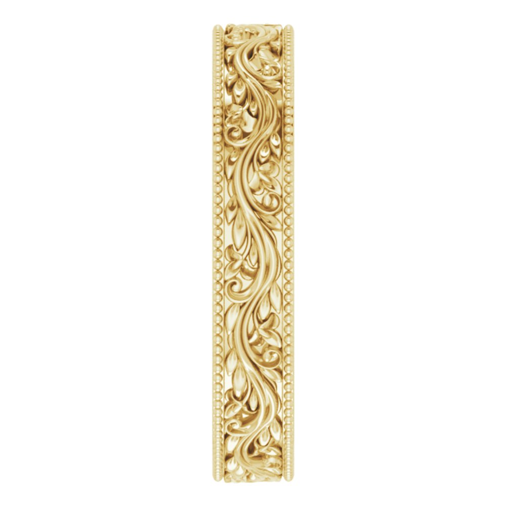 10K Yellow Gold 4 mm Milgrain Edge Floral Flat Band Size 8.5