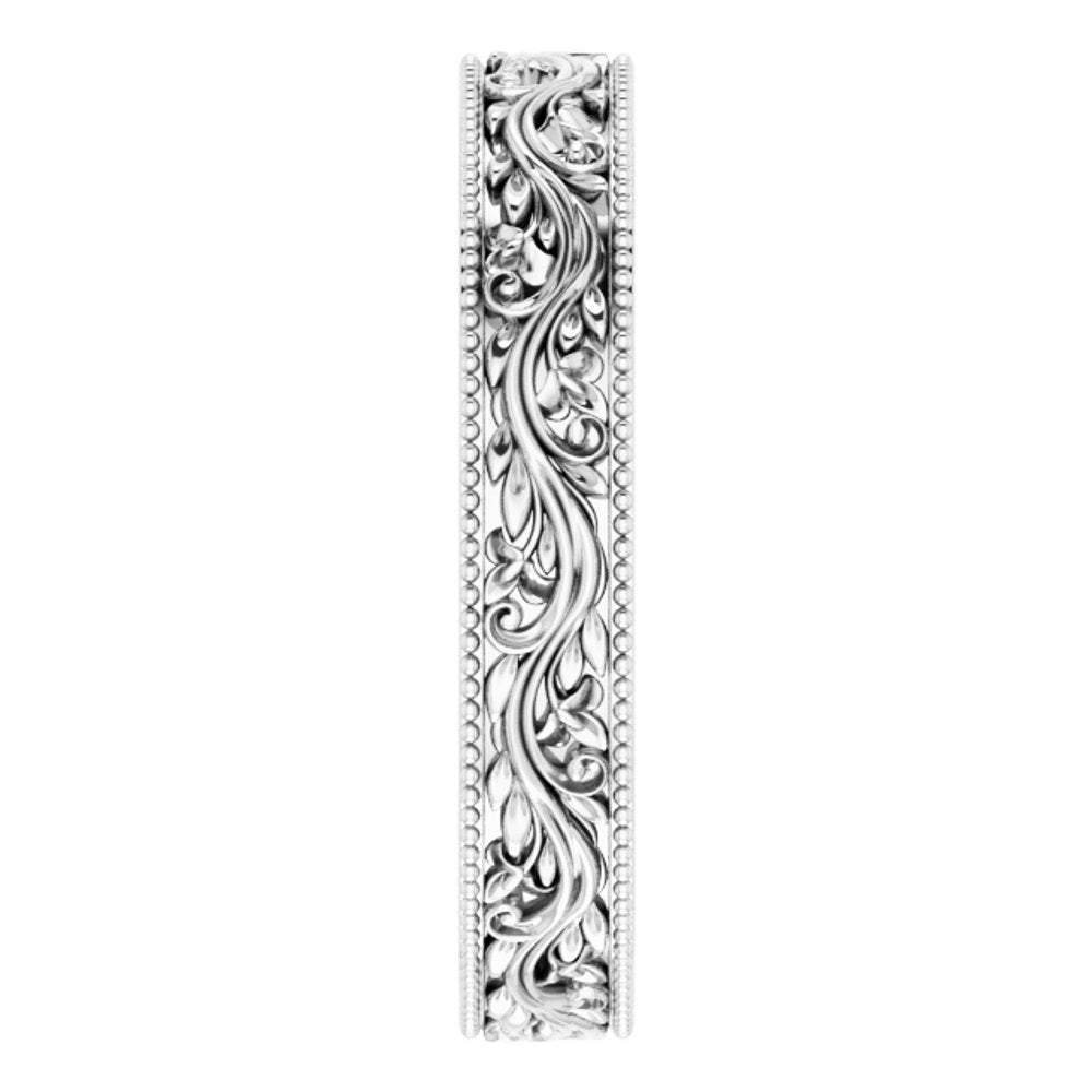 Sterling Silver 4 mm Milgrain Edge Floral Flat Band Size 8.5