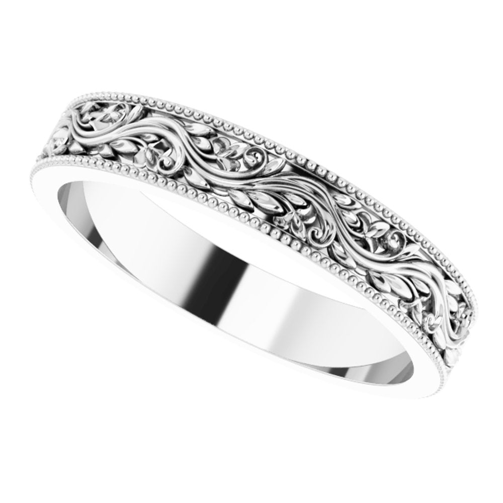Sterling Silver 4 mm Milgrain Edge Floral Flat Band Size 8.5