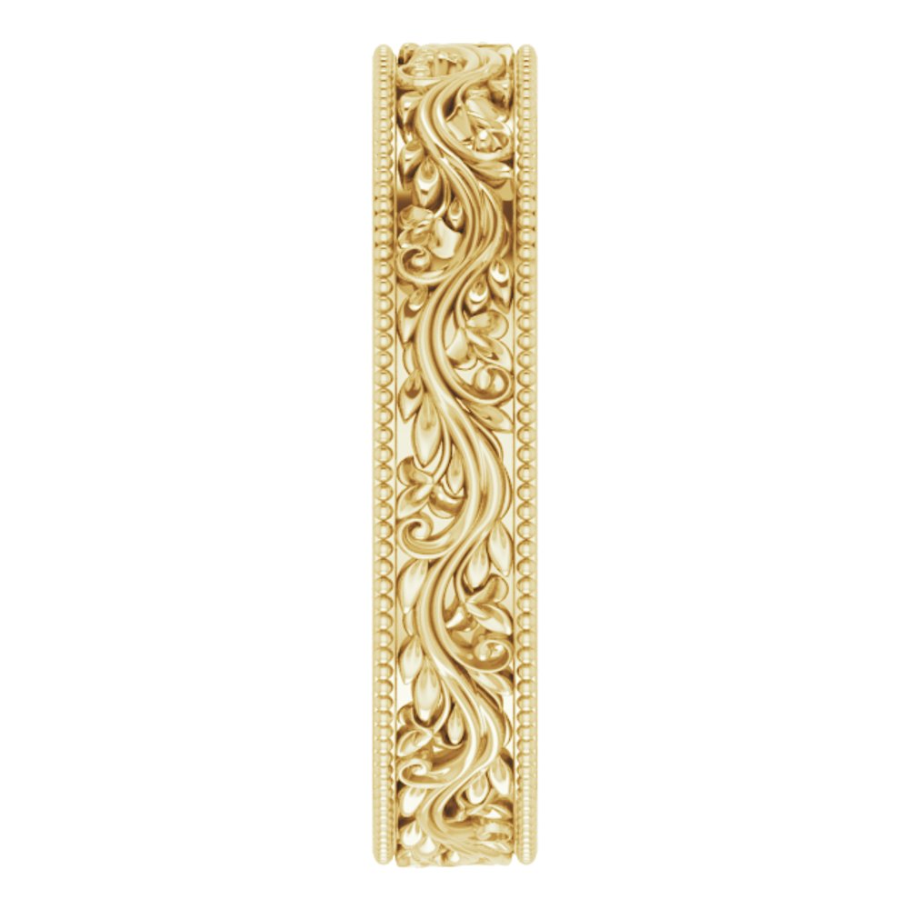14K Yellow Gold 4 mm Milgrain Edge Floral Flat Band Size 5.5