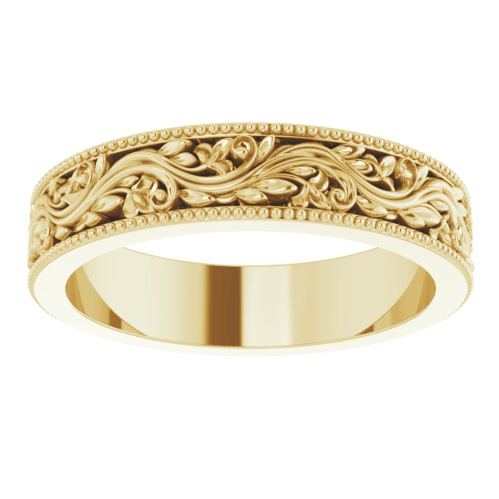 10K Yellow Gold 4 mm Milgrain Edge Floral Flat Band Size 4