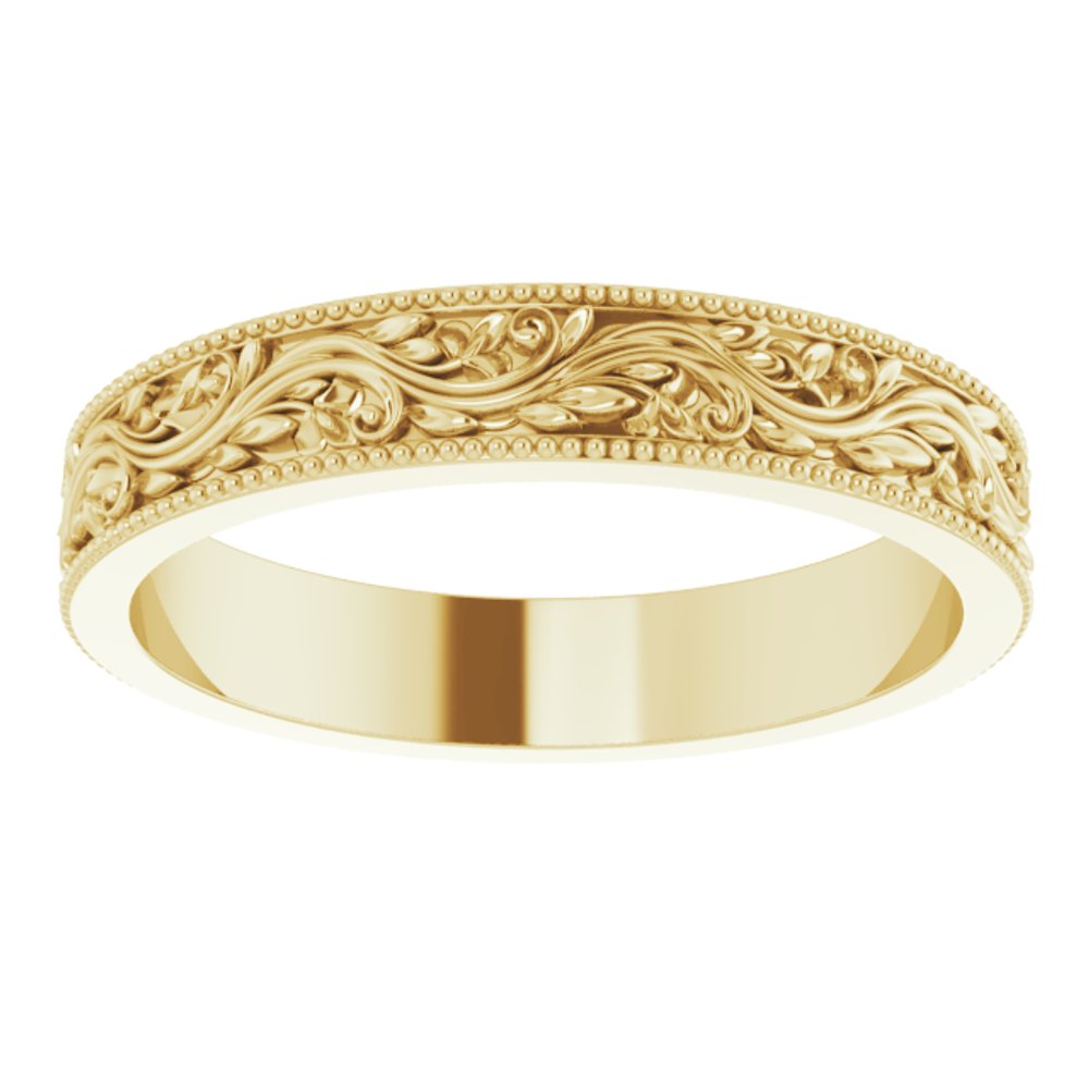 10K Yellow Gold 4 mm Milgrain Edge Floral Flat Band Size 8.5