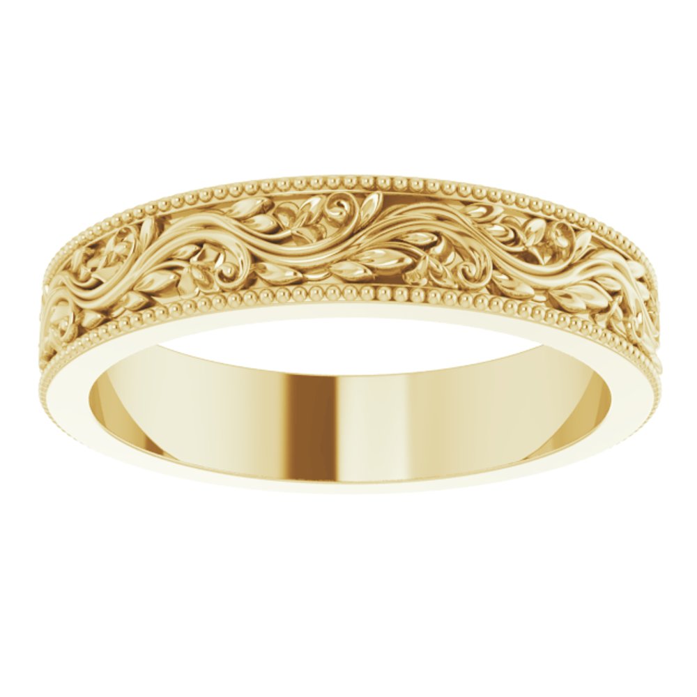 14K Yellow Gold 4 mm Milgrain Edge Floral Flat Band Size 5.5
